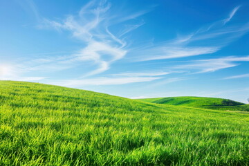 Smooth meadow on the hill with blue sky, beautiful landscape