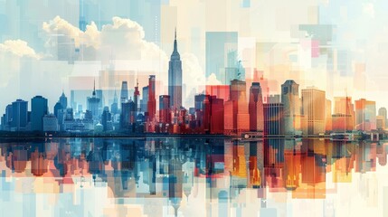 Futuristic City Reflections in Abstract Style