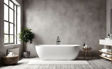 Mock up bathroom with white bathtub 3d illustration rendering
