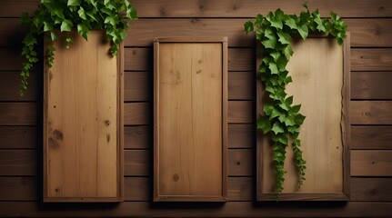 Wooden Sign Boards with Weathered Paper and Ivy. Signs and advertisement board concept vector.generative.ai