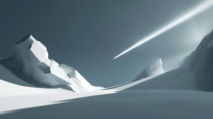 A minimalist scene with a comet casting multiple shadows, suggesting various potential directions