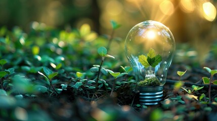 A light bulb with an eco-friendly icon inside, promoting green innovation