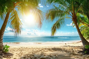 Palm trees on the beach summer sea shoreline.
