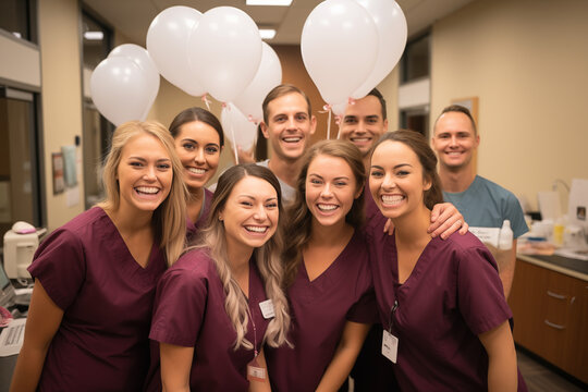 Dental team celebrating successful completion of a complex dental procedure.