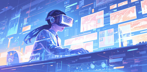 Business people are taking VR glasses to identify data