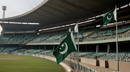 cricket Stadium Of Pakistan with pakistani flags .Generative AI