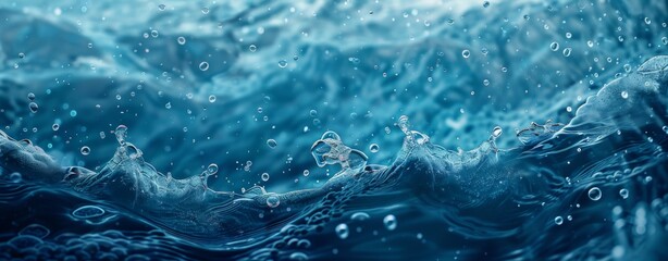 Water background with bubbles and water waves - obrazy, fototapety, plakaty