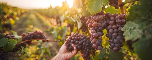 Bountiful Grape Harvest in Picturesque Vineyard Landscape