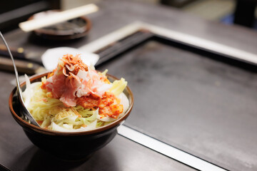 Okonomiyaki ingredients, Japanese traditional cuisine.