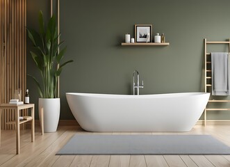 Fototapeta na wymiar Mock up bathroom with white bathtub 3d illustration rendering 