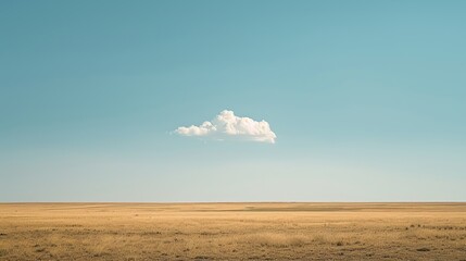 A minimalist scene with a lone, small cloud above an African plain, suggesting vastness