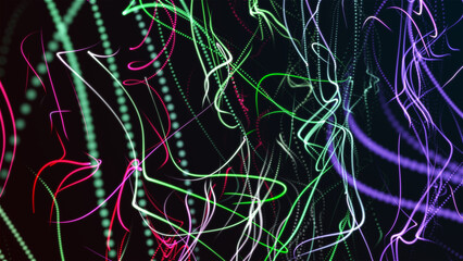 Layered blue red structure. Stunning surface composed of neon glow particles that form waves of light. Captivating seamless looped animation. Design is perfect for various. 3D Illustration