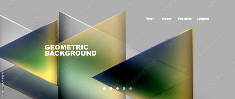 Poster abstract geometric background with triangles on a gray backdrop, resembling a landscape with water, 