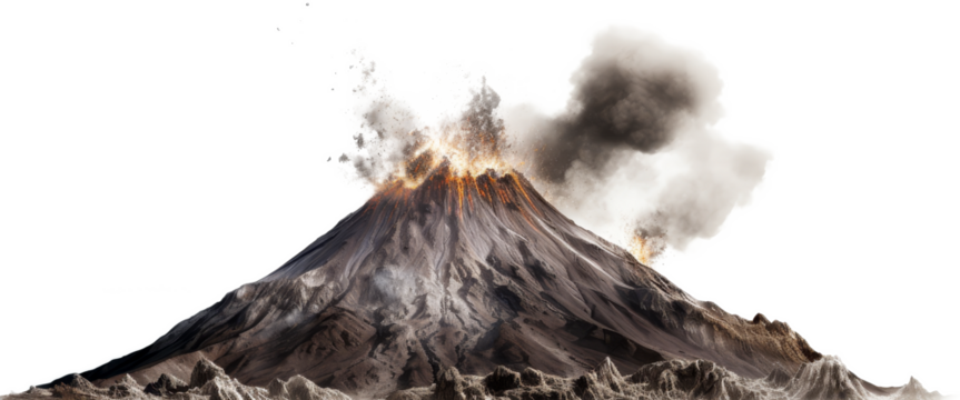 volcano with lava isolated on transparent background