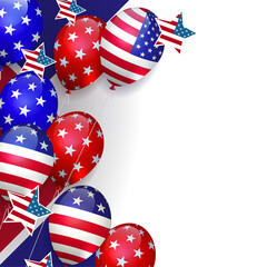 Isolated design element, silhouette of balloons with America flag ornament.