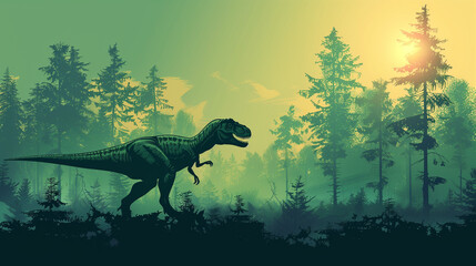  Dinosaur Day, cute  Dinosaur in forest background with copy space