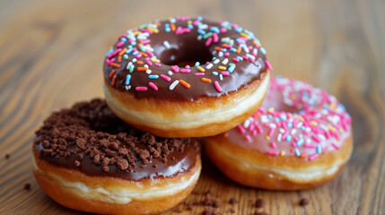delicious chocolate donuts with sprinkles
