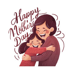 illustration of a mother and her child tenderly sharing a hug, isolaeted on a transparent background