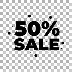Sale discount 50 percent banner on transparent background with dots.Social media post design.Vector illustration.50 percent off special deal coupon flyer or poster.