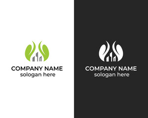 Leaf with building sign construction icon logo design template