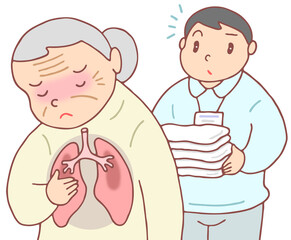 病気・疾病のイラスト - 肺炎・高齢者・抵抗力低下