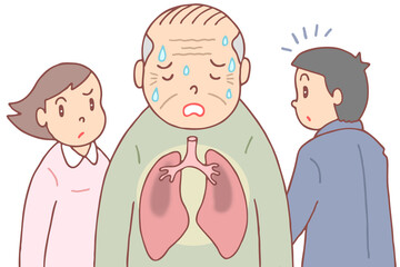病気・疾病のイラスト - 肺炎・お年寄り・免疫力低下