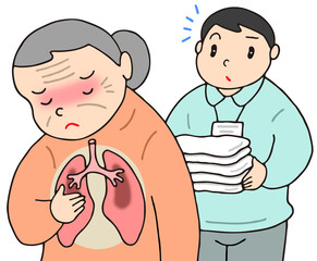 病気・疾病のイラスト - 肺炎・高齢者・抵抗力低下