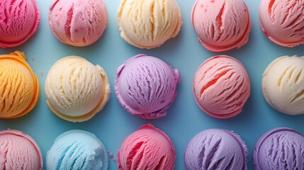 top view of colourful ice-creams, world ice cream day