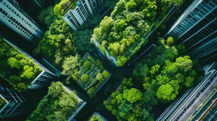 Obraz premium Aerial view of buildings with tree eco concept