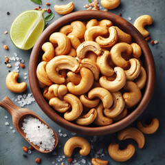 Naklejka premium Cashew nut in bowl isolated on transparent background Ai generative.