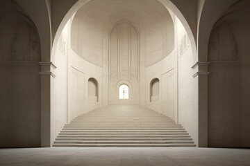 Empty scene of church architecture staircase building.