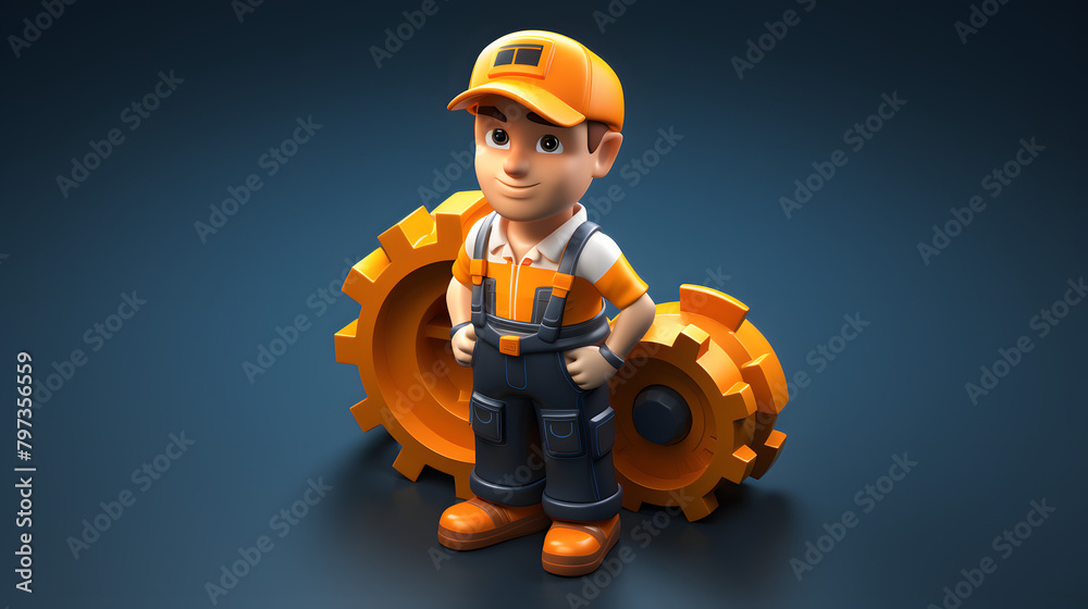 Poster factory mechanic icon 3d