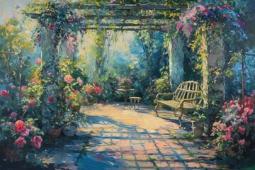 Obraz premium Garden painting architecture outdoors.