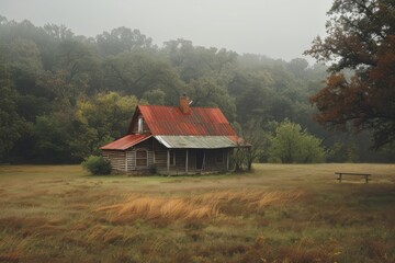 A solitary house in the wilderness in Texas. A very atmospheric image of the American wilderness. 