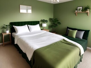 Bedroom in pastel tone peach fuzz color trend 2024 year panton furniture and background. Modern luxury room interior home design. Empty painting wall for art or wallpaper, pictures, art. 3d render