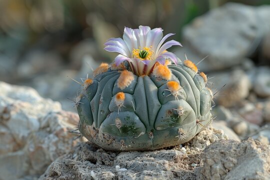 The small and round peyote cactus, which causes hallucinations, grows in the desert in Mexico.