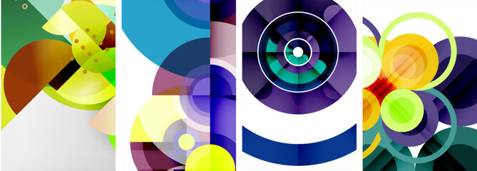 A vibrant collage featuring colorfulness in shades of purple, violet, magenta, and electric blue. Circles arranged in a captivating pattern, creating a visually stunning piece of art