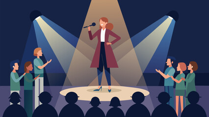 A single spotlight shining on a lone choir member delivering a thoughtprovoking speech about the importance of fighting for freedom and equality. Vector illustration