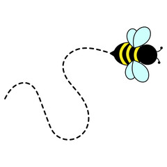 Bee Flying on Dotted Path. Vector Illustration