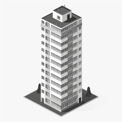 Isometric high-rise apartment building