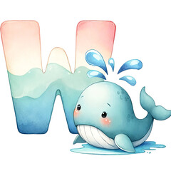 A whale is sitting on top of the letter W