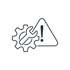 Troubleshooting and technical support concept with gear wheel.Vector linear icon isolated on white background.