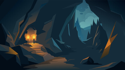 The way the cave walls seem to glow in the faint light of our headlamps is both eerie and captivating.. Vector illustration