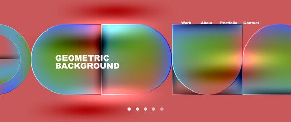 A colorful geometric background featuring circles and squares on a vibrant red background, resembling tableware and drinkware with fluid shapes and vibrant tints and shades