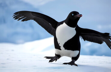 Fototapeta premium Chinstrap penguin (Pygoscelis antarctica) on belly. Generative AI