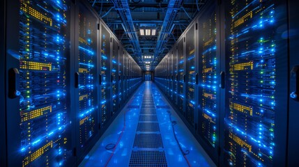 A large room with many computer servers