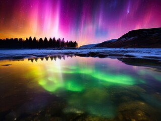 a colorful lights in the sky over a lake