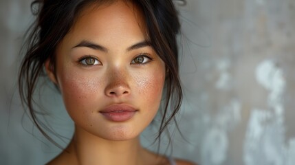 Naklejka premium A woman with a green eye and a light brown face