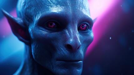 a close up of a blue alien