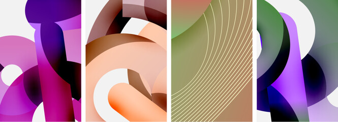 A collage of four different colored ribbons on a white background, arranged in a pattern resembling a circle, with textures reminiscent of wood flooring